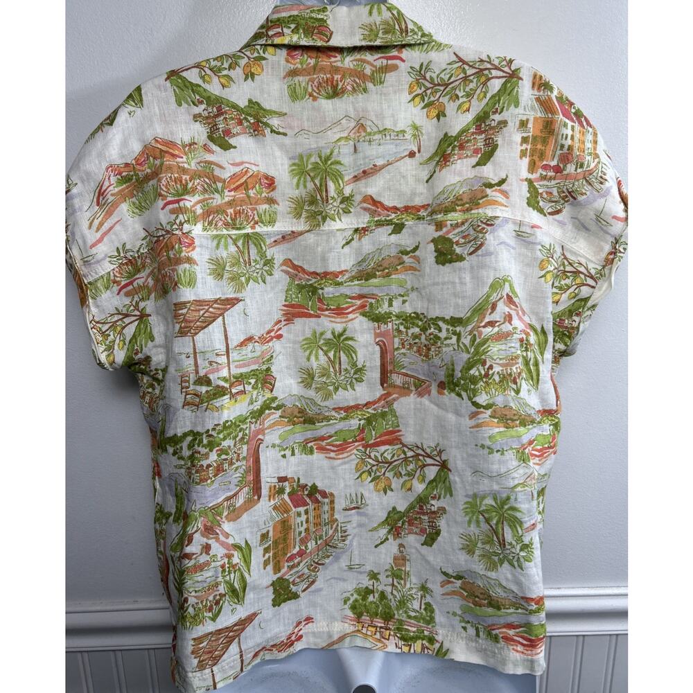Cynthia Rowley M Amalfi Coast Linen Top S/S Button Scenic Print Lemon Vacation - Picture 3 of 6